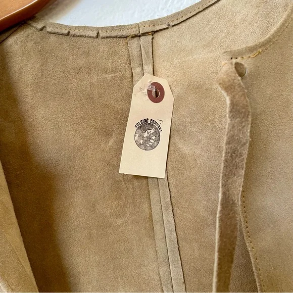 Vintage Suede Leather Long Fringe Vest Taupe Camel Boho Layering Piece NWT - Picture 4 of 16